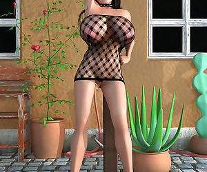 Brunette 3d hottie in fishnet bodysuit shows great tits -..