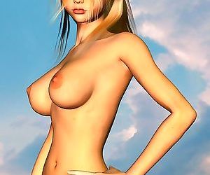 Comics Busty blonde toon babe nude outdoors, 3d  toons