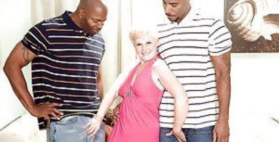 Slutty granny Jewel is into interracial groupsex with two black guys