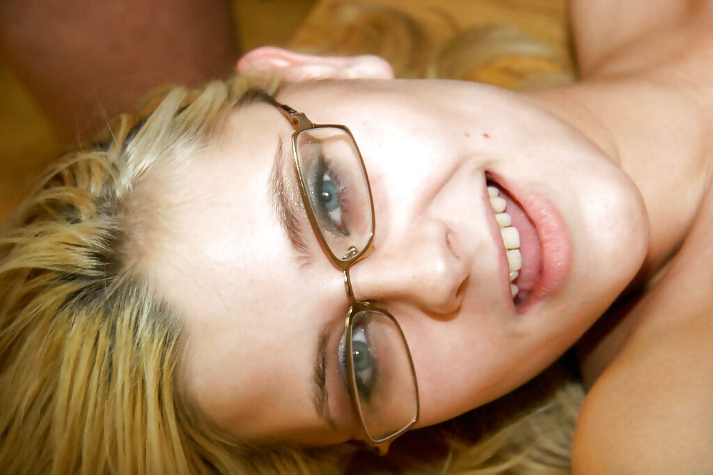 Salacious blonde with saggy jugs in glasses gets gangbanged and facialized