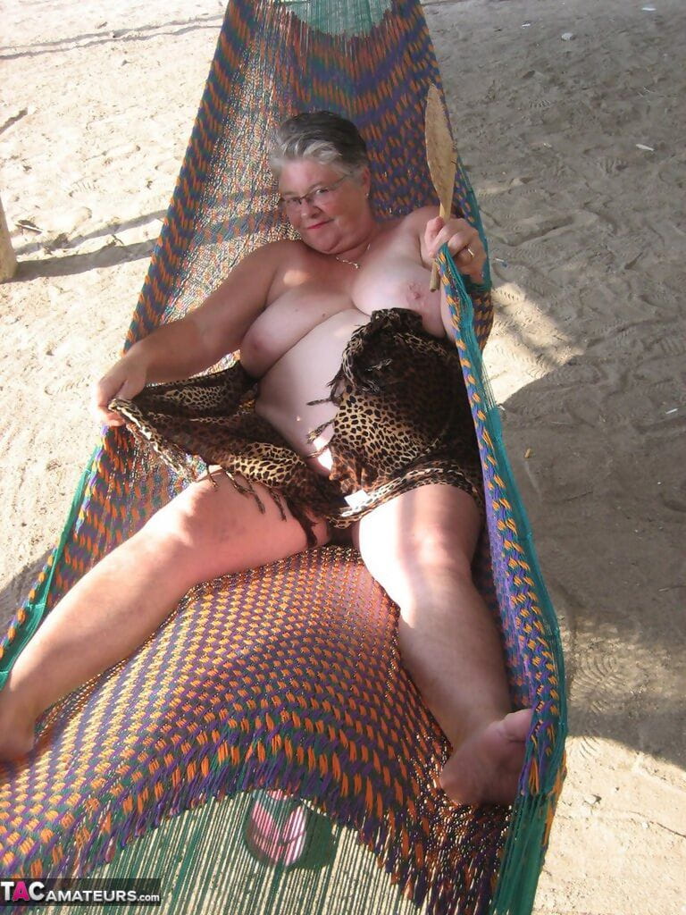 Obese nan Girdle Goddess bares her large tits and fat belly on a hammock