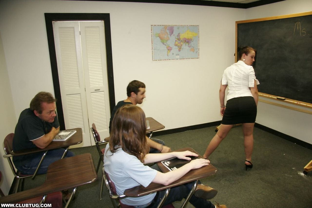 Schoolteacher Cheyenne Jewel strips to her panties to jerk off a student