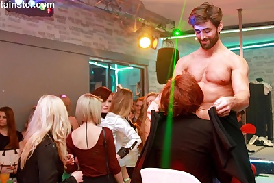 European females can't resist the hunky male strippers erect dicks