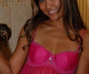 Smiley asian masseuse taking off her lingerie and..
